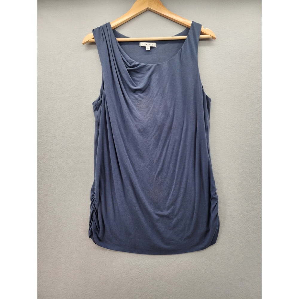 Cabi Slate Blue Draped Cowl Neck Ruched Sleeveless Knit Top Tank‎ Womens Large L